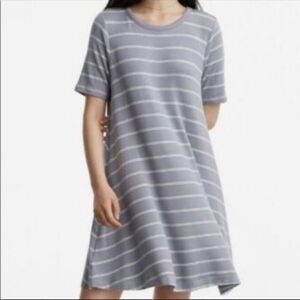 LOU & GREY striped dress gray‎ short sleeve tee shirt swing S